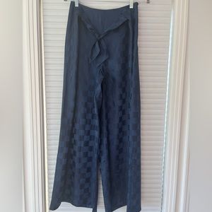 Urban Outfitters Navy Check on Navy Satin Wide Leg Pants Size 4